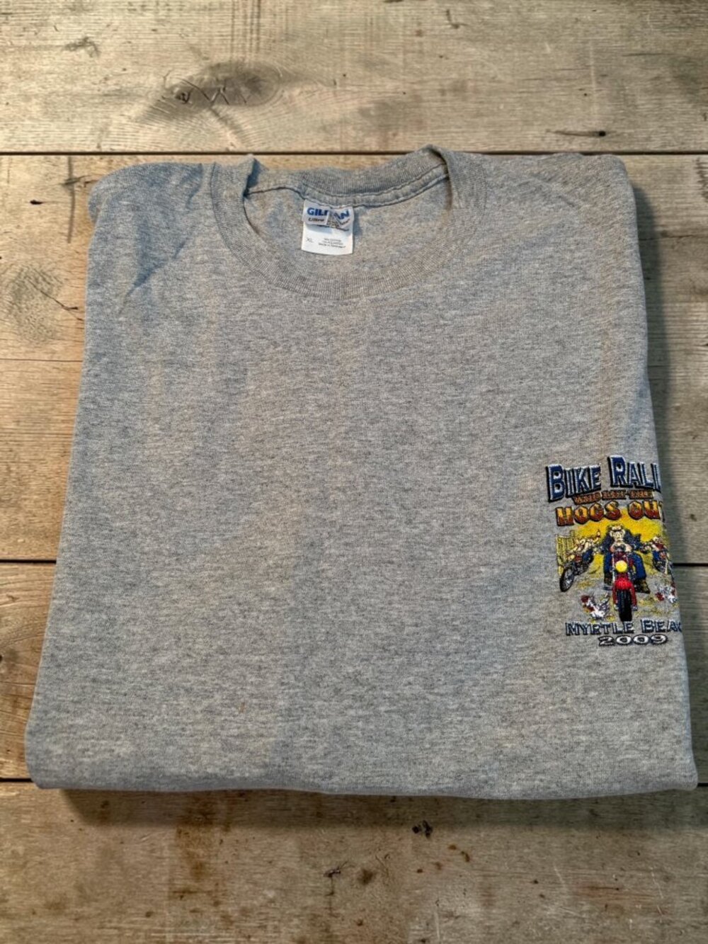 Bike Rally 2009 Myrtle Beach Graphic T-Shirt XL Gray 90% Cotton Gildan Vintage